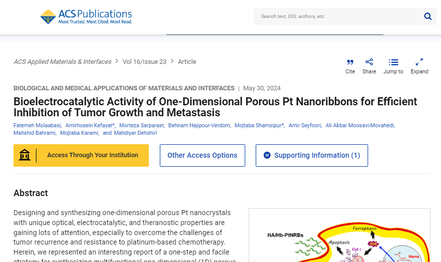 Bioelectrocatalytic Activity of One-Dimensional Porous Pt Nanoribbons for Efficient Inhibition of Tumor Growth and Metastasis