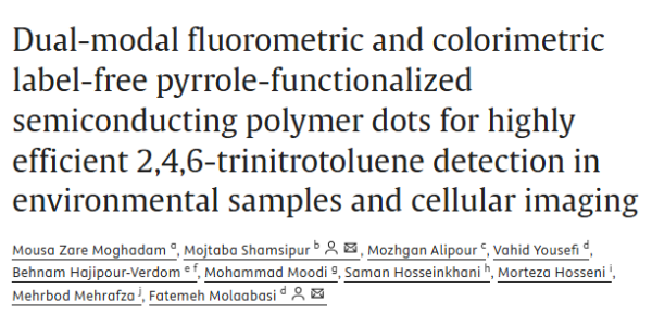 Dual-modal fluorometric and colorimetric label-free pyrrole-functionalized semiconducting polymer dots for highly efficient 2,4,6-trinitrotoluene detection in environmental samples and cellular imaging